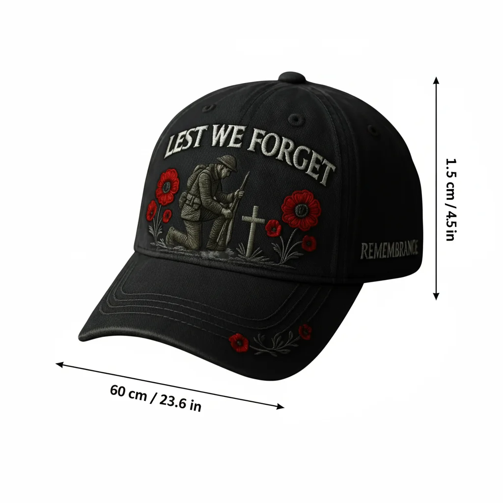 Helden-Gedenkmütze mit 3D-gesticktem Soldatenkreuz und Mohn, verstellbare Baseballkappe für Veteranen, Erinnerung, patriotisches Geschenk – Detail 3