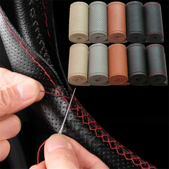 Coprivolante in pelle per auto, coprivolante intrecciato da 38 cm, coprivolante universale fai da te in pelle.