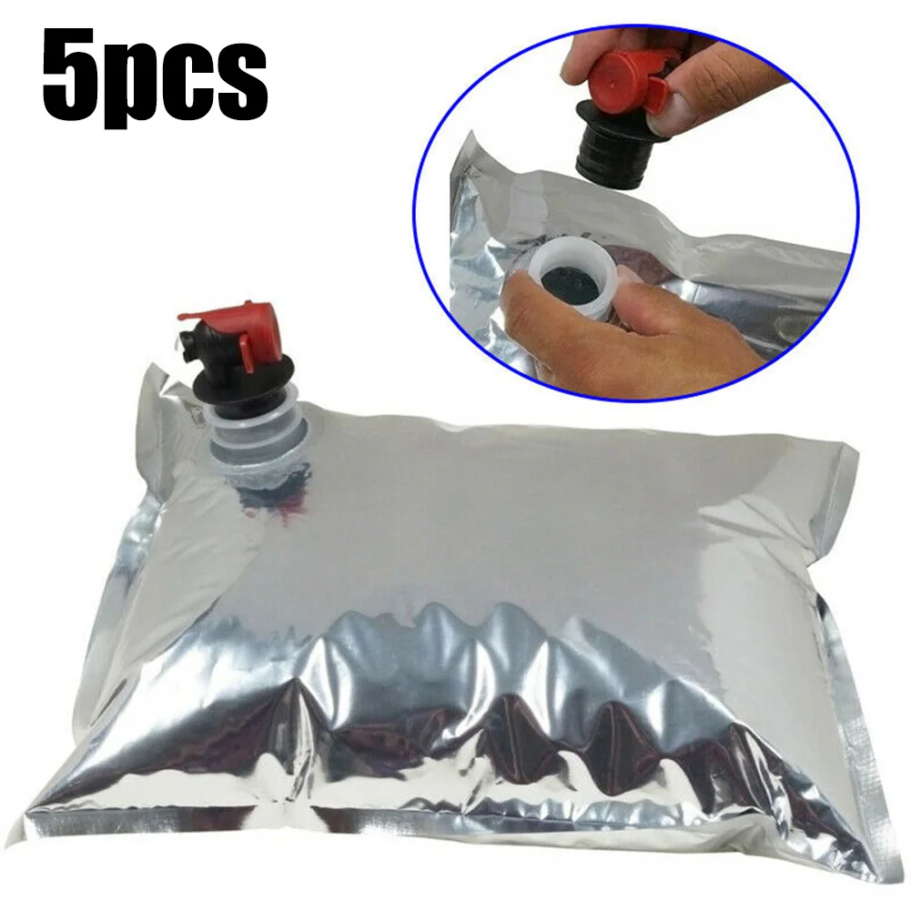5pcs Replacement Wine Purse Refill Bags Drinks Container Wine Dispenser 5 Litre Storage Pouch Spout Drink Beverage