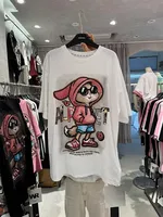 Oversized Rhinestone Rabbit mid-length half-sleeved top 100% cotton women's short-sleeved T-shirt - Image 3