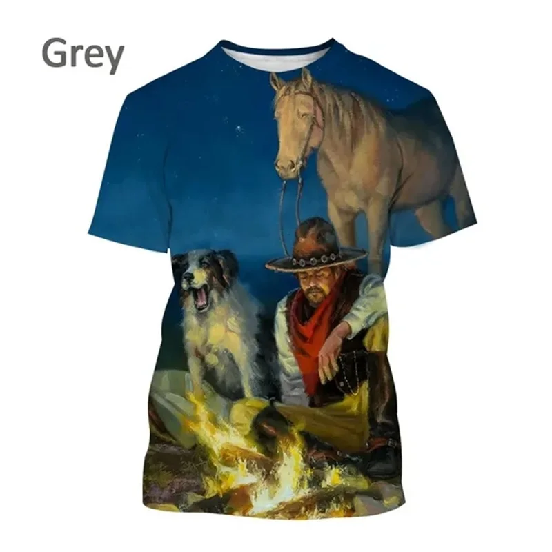 Mens Casual Short Sleeve Western Cowboy T Shirt