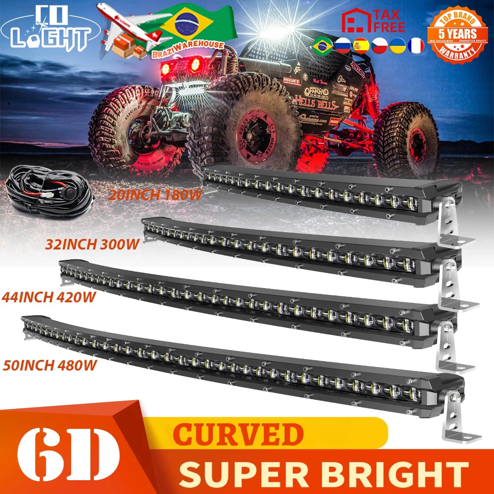 Co Light Super Slim 6D 180W 240W 300W 360W 420W 480W Led Light Bar Offroad Combo Crued Led Work Light Per Barca Suv Truck 4X4