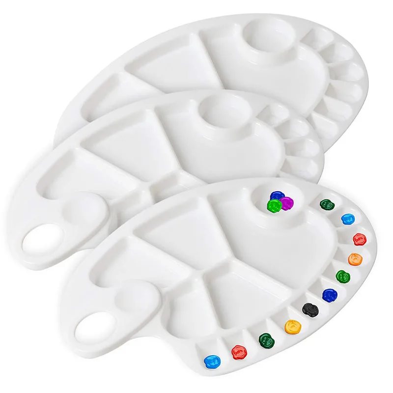 3Pcs Plastic Paint Tray Palettes 17 Wells Acrylic Paint Palette Watercolor Mixing Palette Easy to Clean for Artist Painting 3pcs 10 wells palette artist children students art craft color mixing tray portable painting palette white in stock