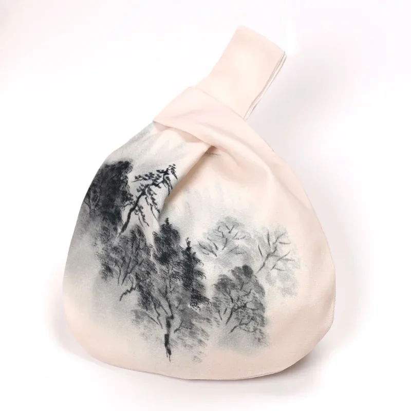 Sac à Main Fourre-tout Japonais Vintage – Soie, Multicolore, à Poignets Et Nœud, Pliable