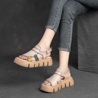 DRKANOL 2026 Handmade Genuine Leather Sandals Women Designer Luxury Hook And Loop Wedges Platform Casual Sandals Summer Shoes - Image 2