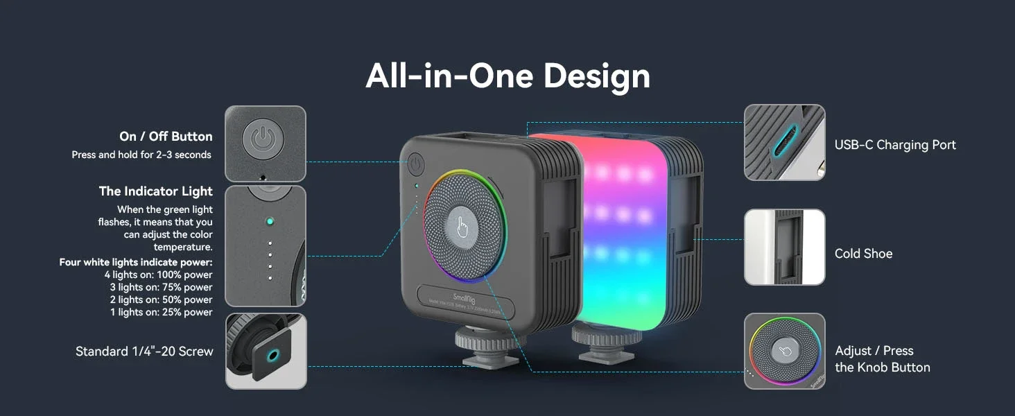 SmallRig P108 RGB Video Light 360° Portable LED Camera Photography Lighting 2500