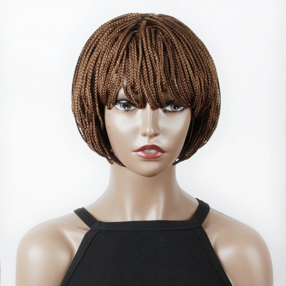 SQRDGQ Synthetic Hair Braided Wigs for Women Wig Braid African Short Wig with Bangs Pix Cut Brown Black Woman Wigs