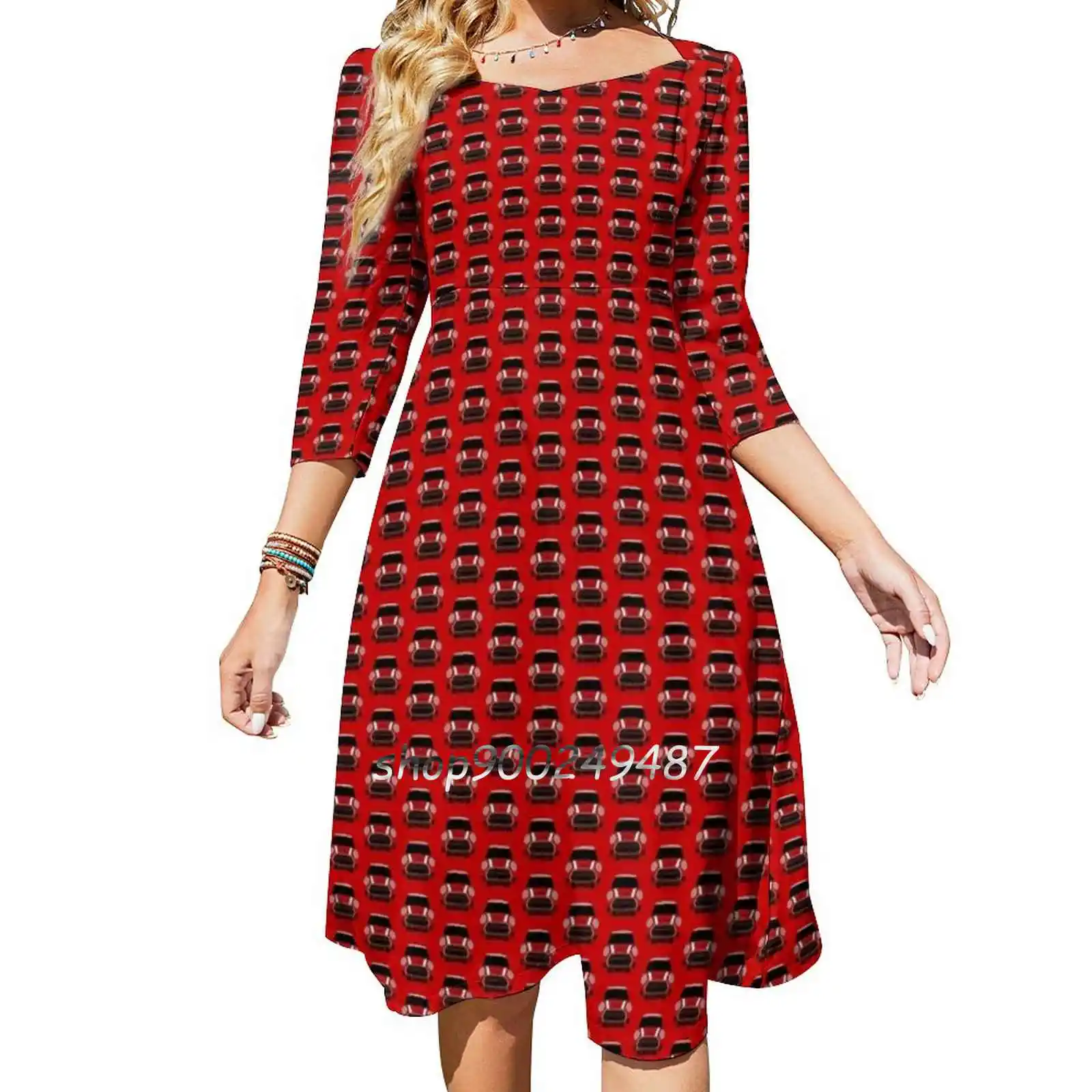 

White Italian Job Flare Dress Square Neck Dress Elegant Female Fashion Printed Dress Mini Jcw Mini John Cooper Works John