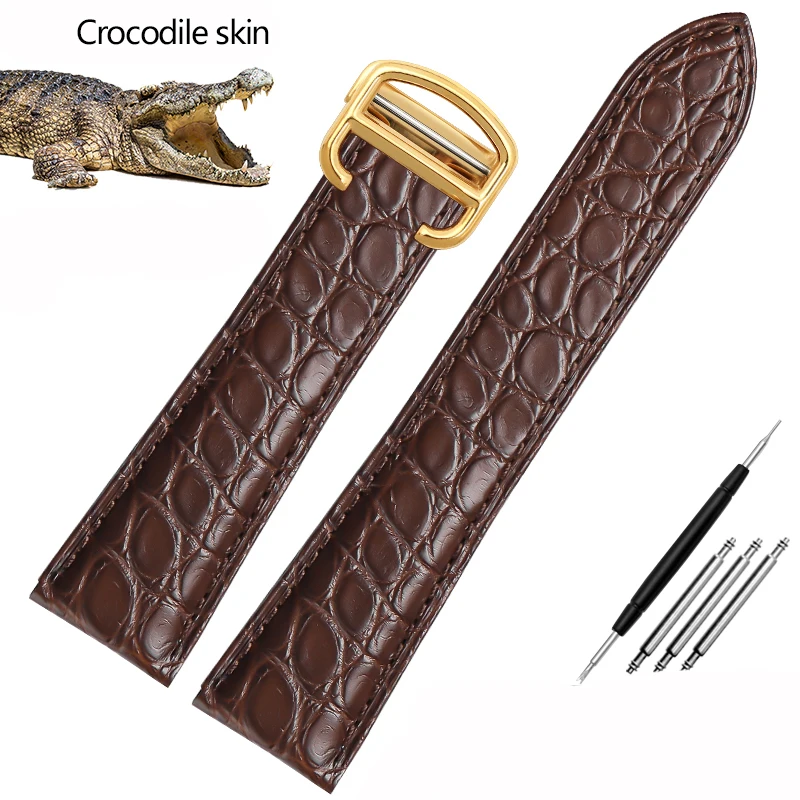 thumbnail image 1 of Correa de reloj negra marrón azul para Cartier Correa de piel de cocodrilo Tanque de piel auténtica Solo key London Calibo Pulsera para hombre 20 22 23 24 25, 1 of 5