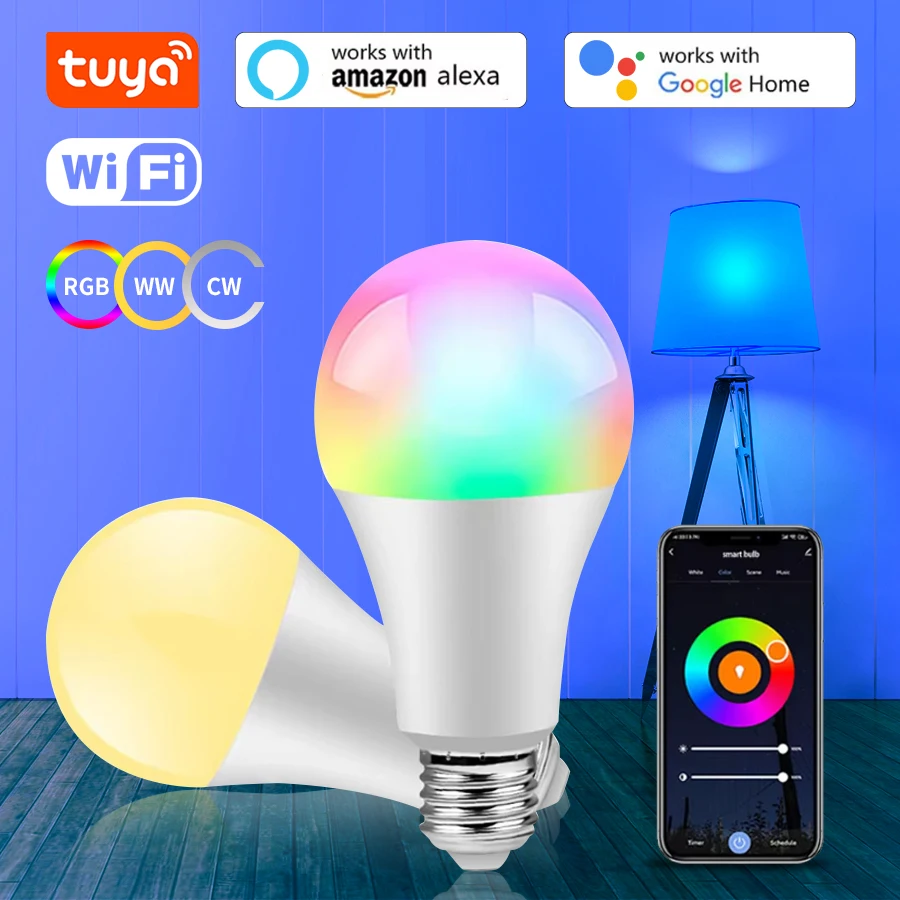 Tuya Smart WiFi Light Bulb 10W 15W 20W AC 220V 110V Voice Control APP Smart Adjustment Infinitely Dimmable Timer Off E27 Bulb smart led light bulbs