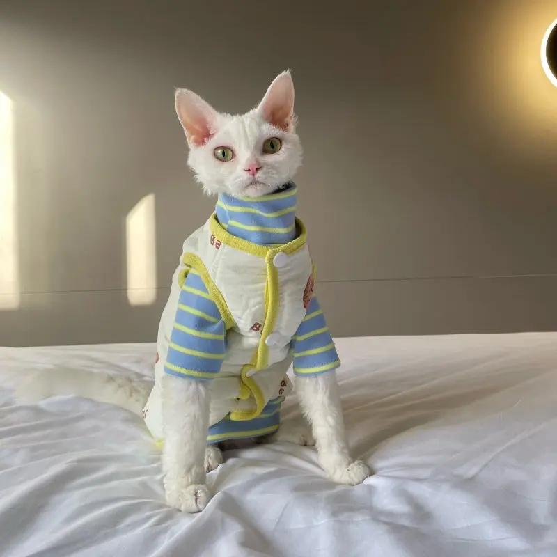 스핑크스 고양이를 위한 겨울 면 민소매 재킷가을 새끼 고양이를 위한 따뜻하고 달콤한 노란색 코트데본 렉스를 위한 핑크 블루 가디건