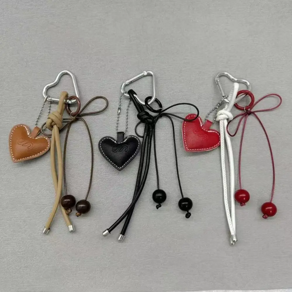 Leather Rope Keychain Cherry Bow Lanyard Handmade Bag Pendant