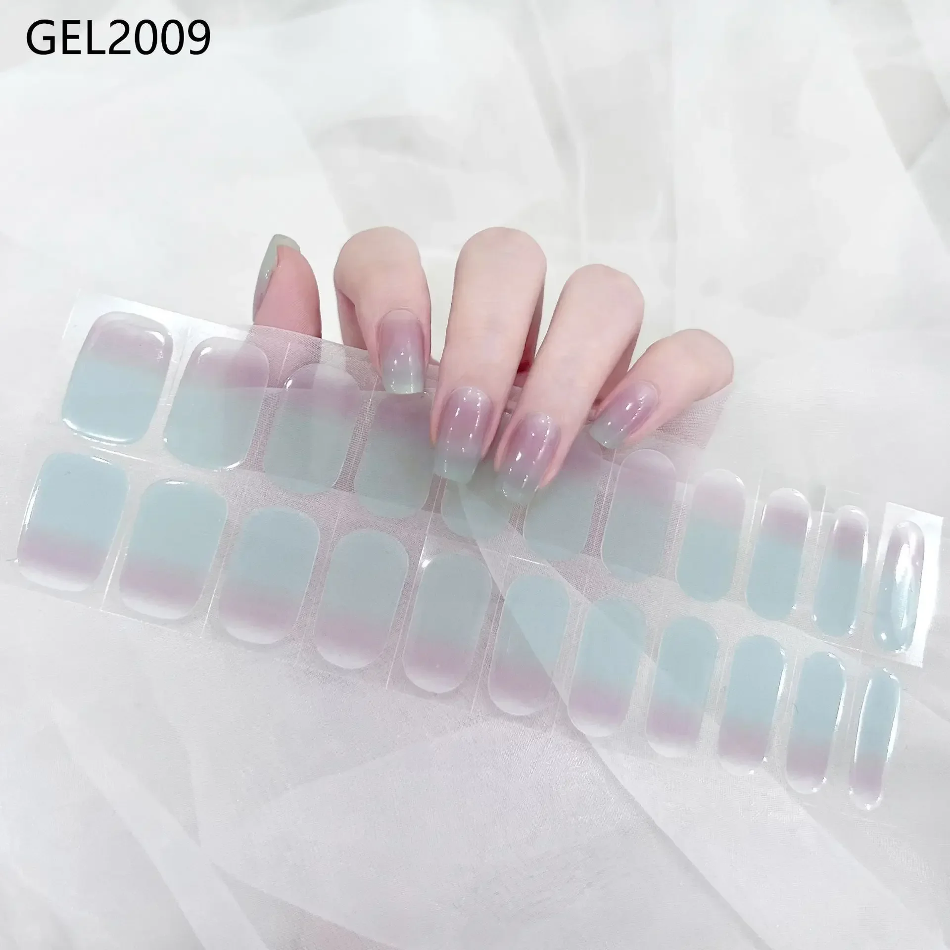 22Tips Nail Gel Paste Baking Free Full Curing Gel Nail Stickers Green and Orange and Colorful and White Nail Decoration