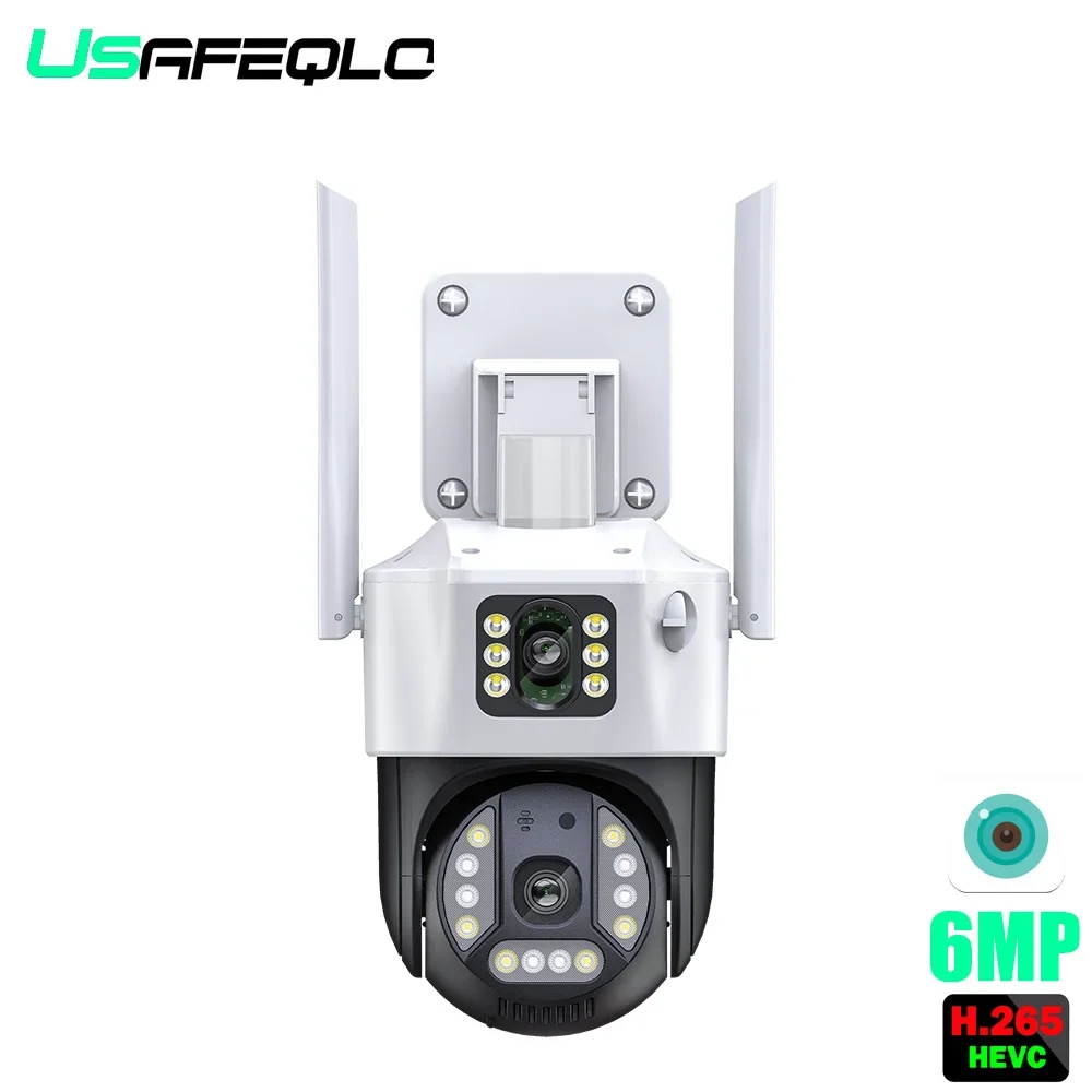 Telecamera Di Sorveglianza Wireless A Doppio Schermo Da 6Mp Telecamera Ip Wifi Di Sicurezza Telecamera Di Sorveglianza Stradale Cctv Con Allarmi Led A