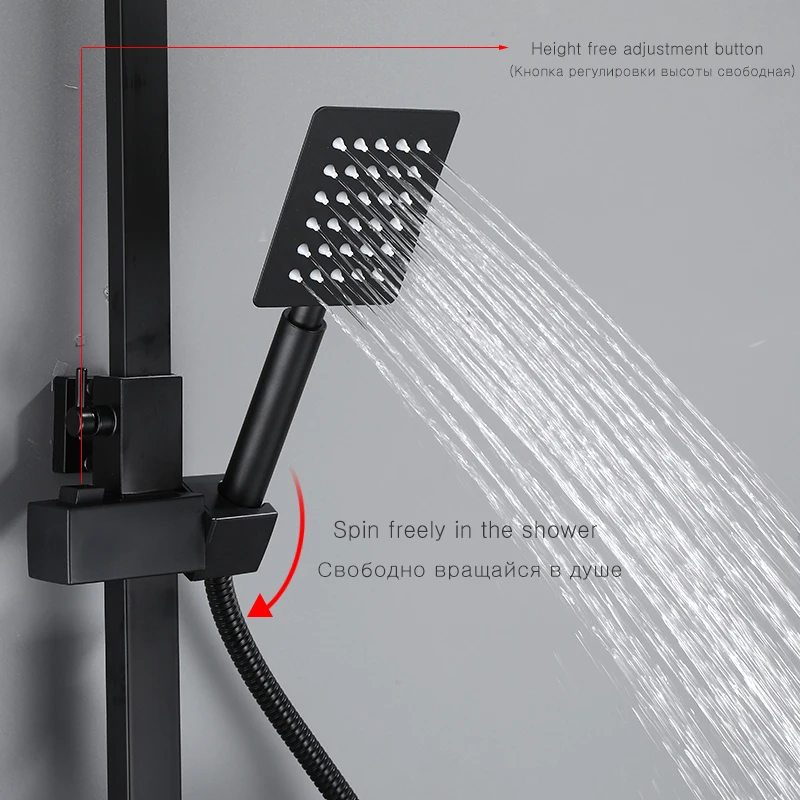 OXG Black/Chrome Brass Shower Faucet Bathroom Shower Mixer Crane Rotatable Long Spout Rain Set Spray Column bathroom shower faucet set bathroom faucet