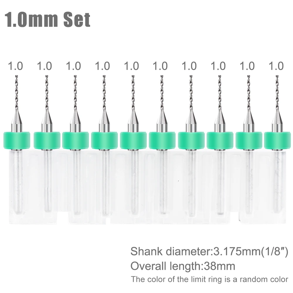 Precision Carbide Drill Bit Set for Circuit Boards - 10 Piece 0.1-1.2mm Range