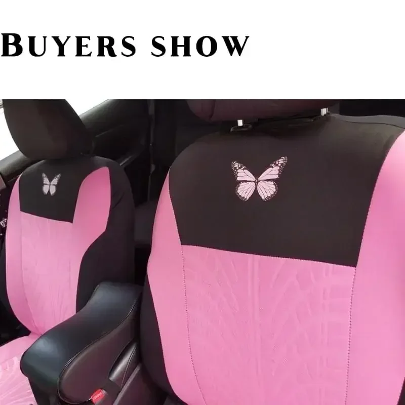 Universal Car Seat Cover Set - Red Butterfly Embroidery Design - Protects Against Stains and Wear