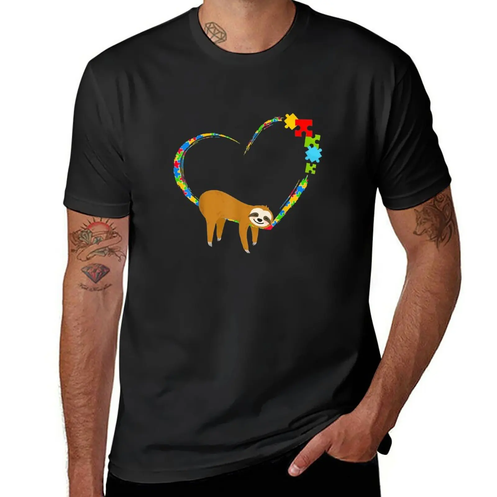 

New Sloth Love Ribbon Heart Puzzle Autism Awareness Gifts T-Shirt custom t shirts custom t shirt T-shirt men