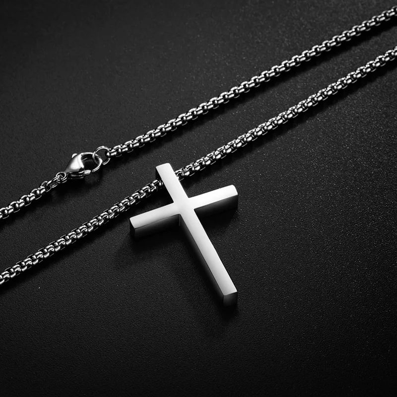 New Stainless Steel Cross Pendant Necklace for Men Women Minimalist Jewelry Male Female Necklaces Necklaces Silver Color_voghion.com