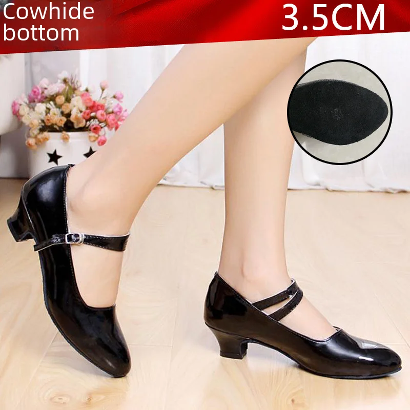 thumbnail image 1 of Zapatos de baile latino para mujer, tacones bajos cuadrados, zapatos de baile moderno, cuero, resistentes a los olores, resistentes al desgaste, absorbentes del sudor, 1 of 5