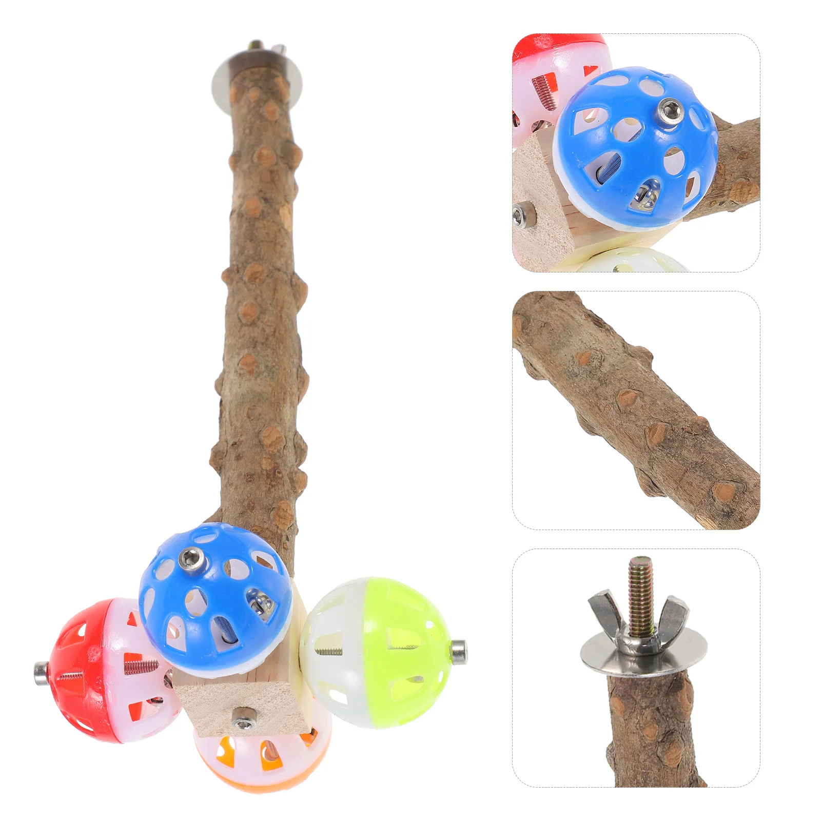 

Bird Perch Stand with Bell Paw Grinding Stick Parrot Perch Rough Surfaced Bird Wooden Stand