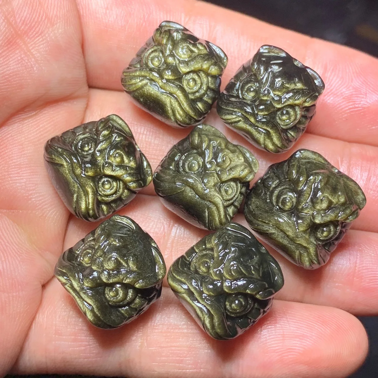 

10PCS Natural Stone Silver Obsidian Carved Patterned Bead Lion Head Fox Animals Shape Bead With Hole For Jewelry Making