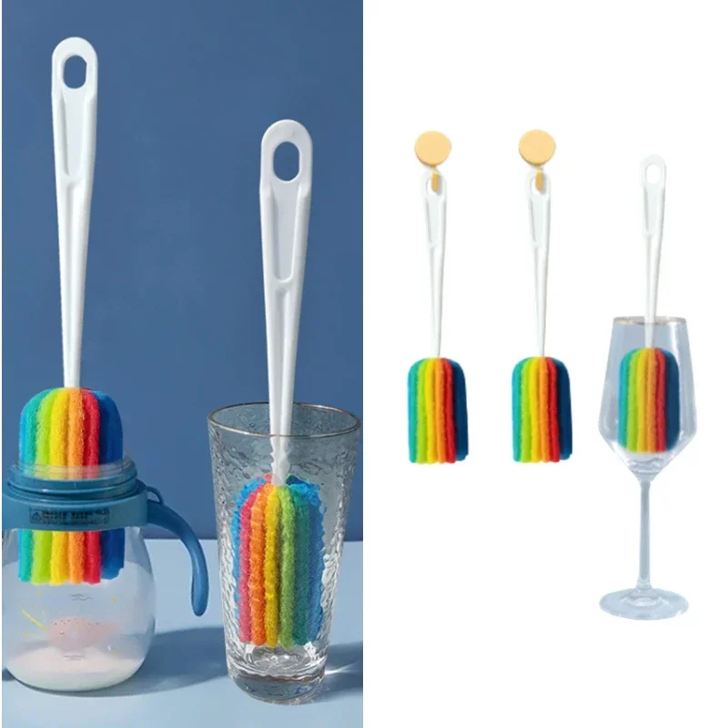 Simple Baby Bottle Clean Brush bottle cleaning brush bottle brush Long Handle Colorful Sponge Cup Brush Household Water Cup Household Cleaning Accessories