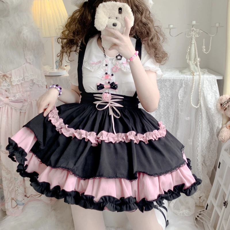 Japanese Kawaii Lolita Jsk Dress Women Gothic Y2k Bow Ruffle