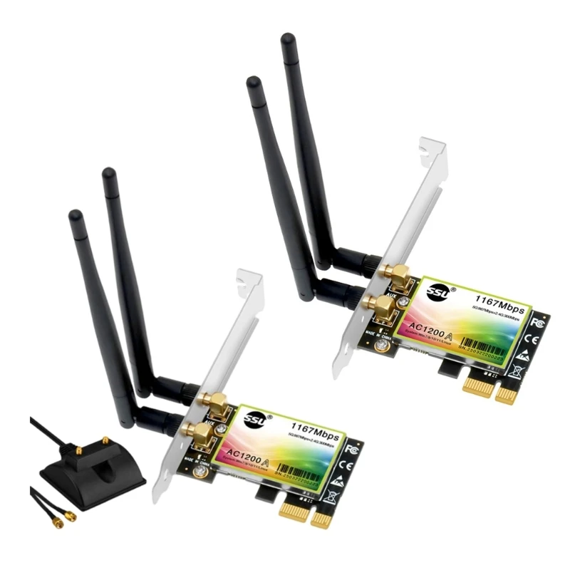 

Беспроводная сетевая карта PCIe 1200 Мбит/с SU-AC1200, двухдиапазонный адаптер 2 со съемными антеннами для компьютера