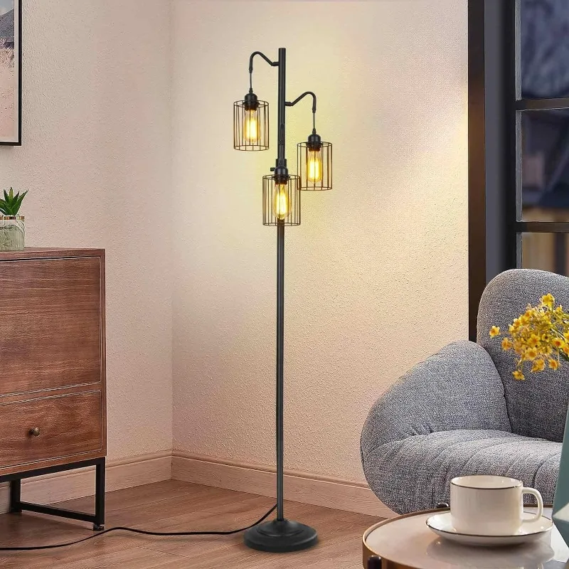 

Floor lamp, 69 inch 3-Light Dimmable Farmhouse Floor Lamps for Living Room with 3 Free LED Edison Bulbs