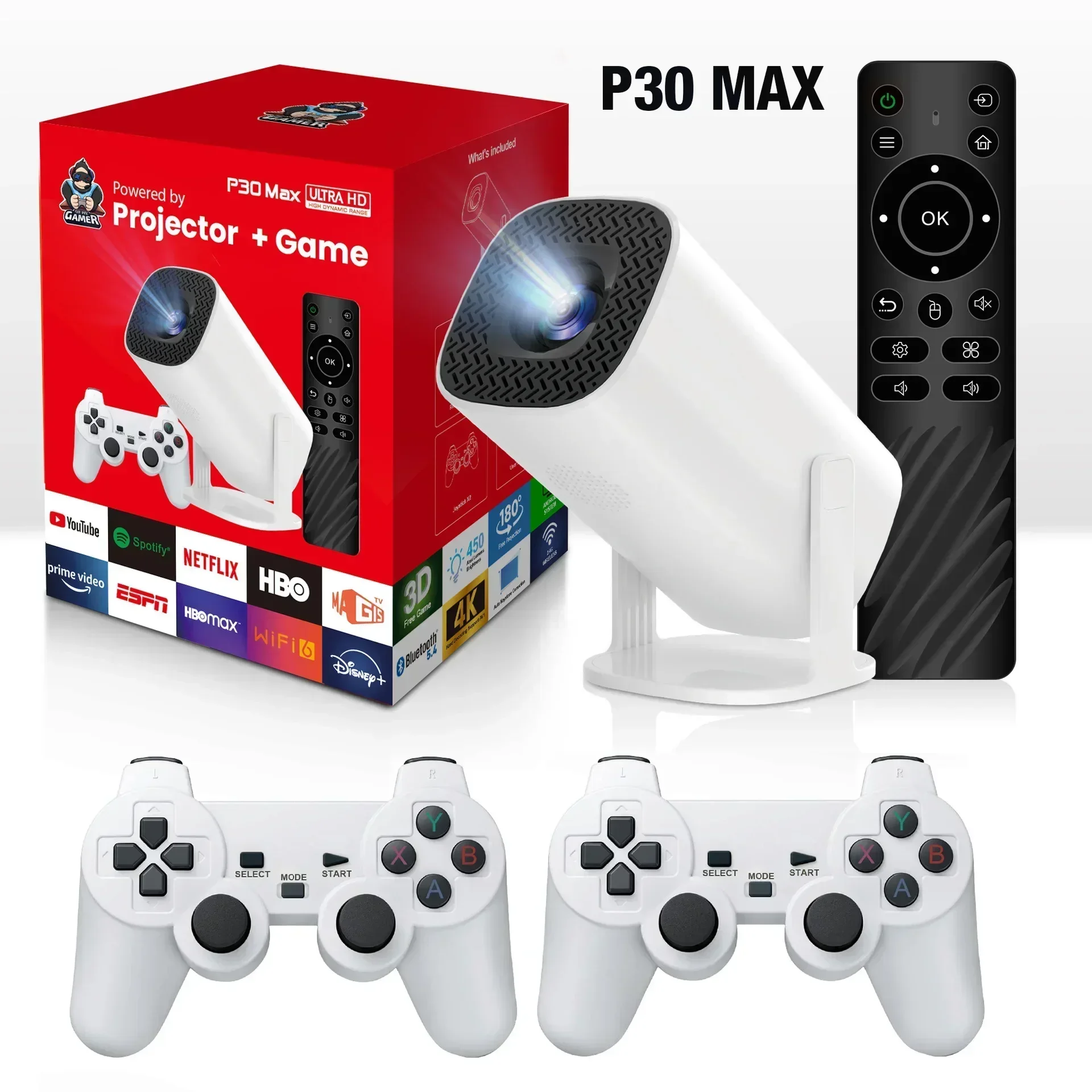 Video Game Console Game Console Wireless Controller Video Game Controller Gaming Projector Game Console Kit 3D Gamepad Game Projector P30MAX Retro Video Game Console Wireless Controller 4K ULTRA HD plug and play Android11 BT5.0 720P