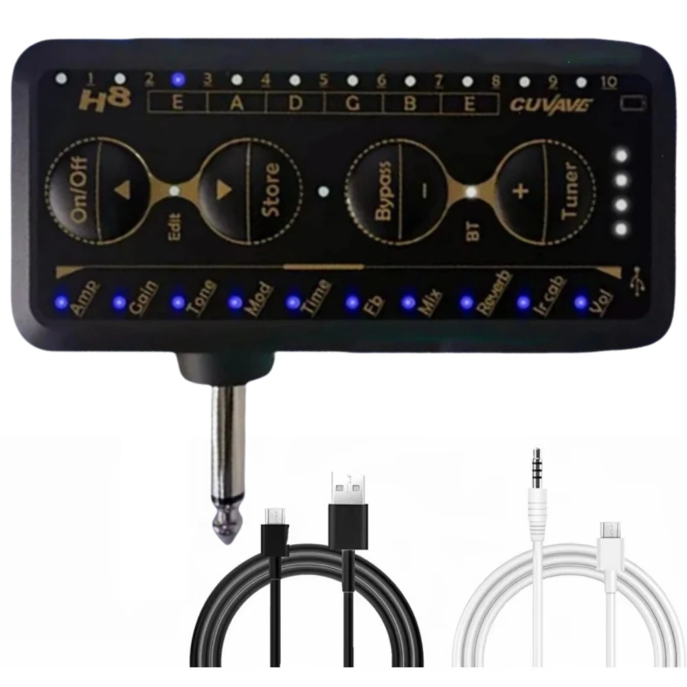 M-VAVE H8 Wireless Guitar Amp w/ Delay/Reverb FX, Headphone & PA Output-Rechargeable Mini for Electric/Bass/Acoustic