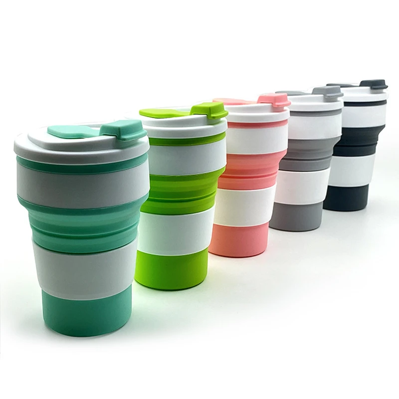 

350ml Silicone Multifunctional High Temperature Folding And Scald Water Cup With Lid Resistant Portable coffe cups