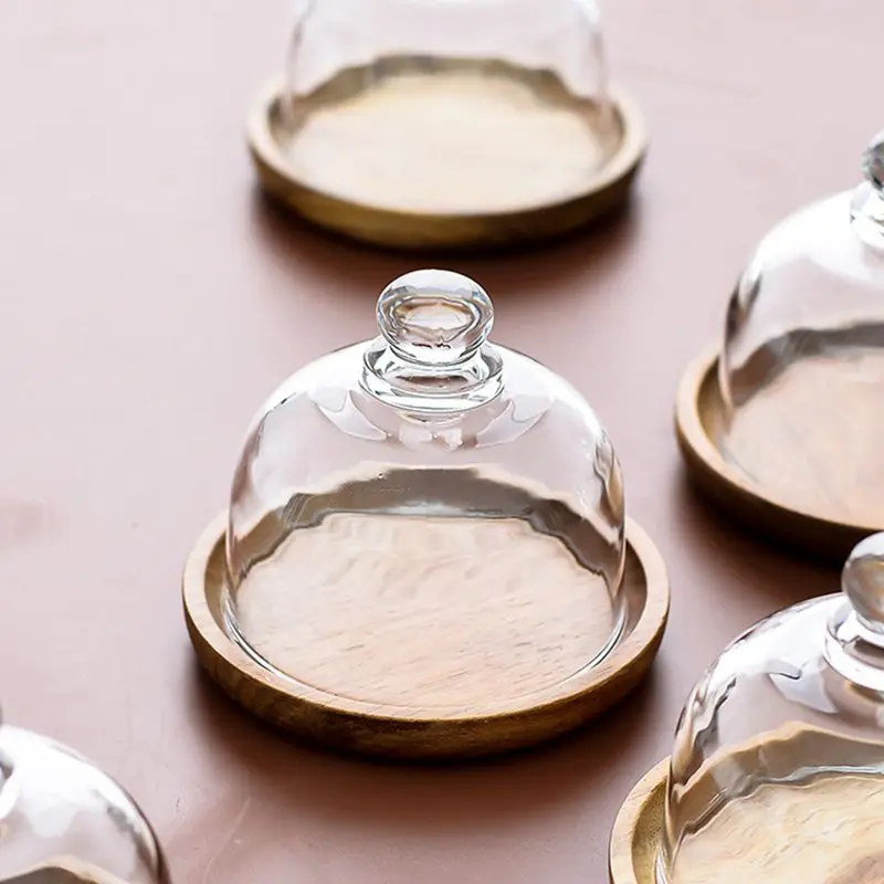 Description Picture 4 of itemCake Stand With Glass Dome Stand Practical Multi-Functional Service Tray Wooden Dessert Tray Kitchen Party Buffet Shop Bakery