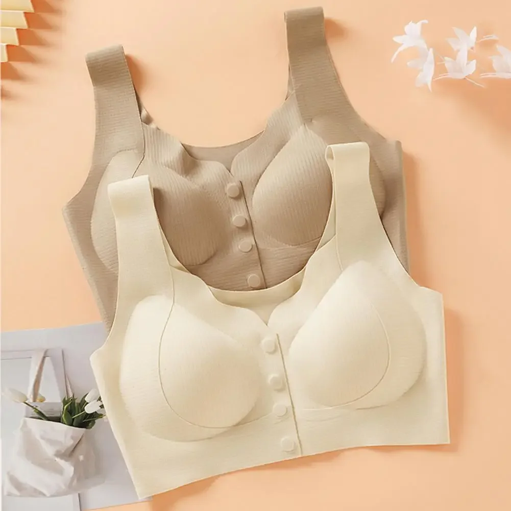 Front Button Breastfeeding Bra with Thin Collection Pull Up and Collection of Auxiliary Breasts Seamless Vest Style Bra