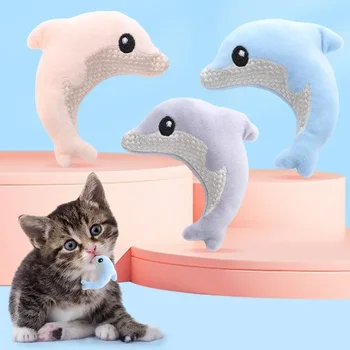 Pet cat toy Cute stuffed animal baby dolphin with catnip nibble toy 1