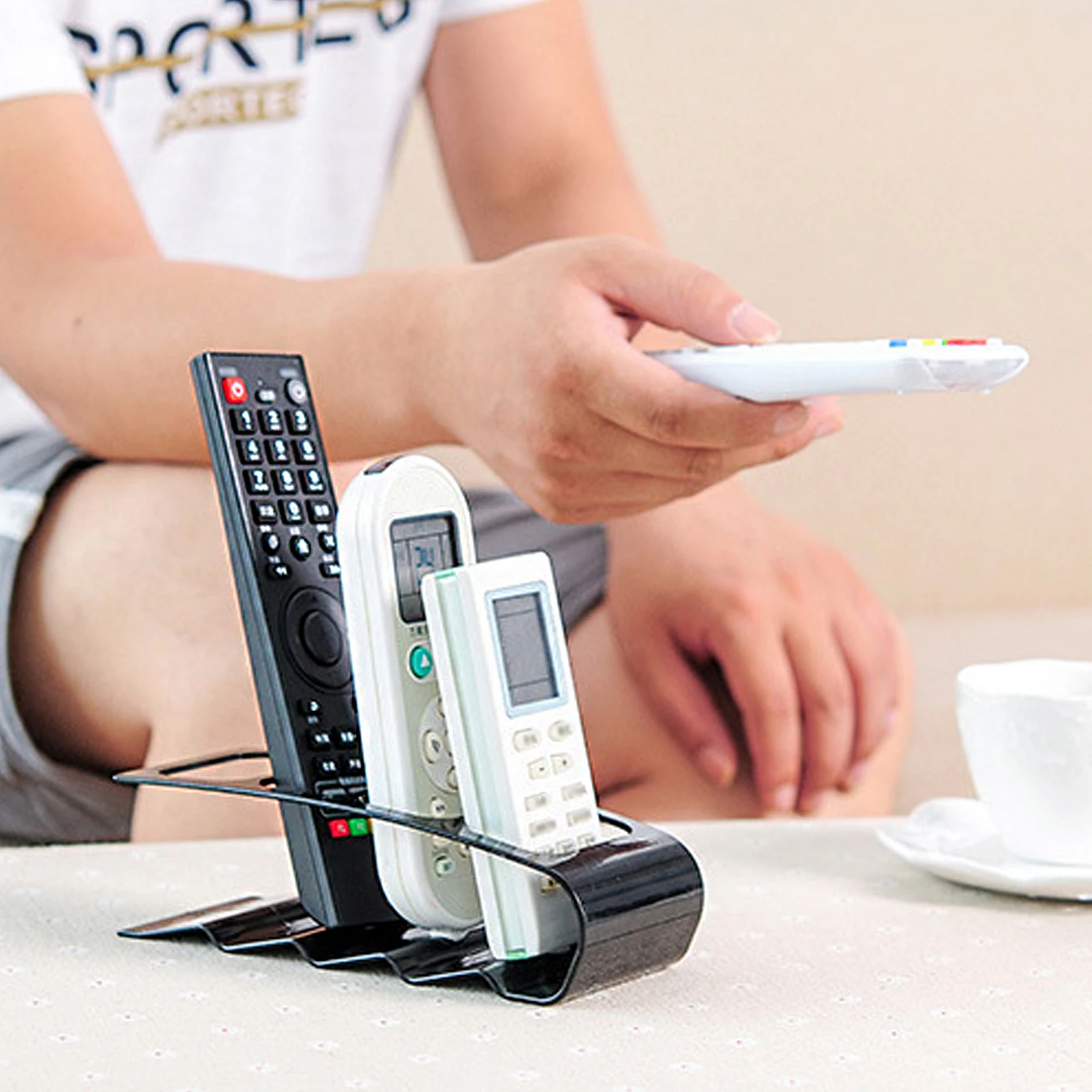 Tv/Dvd/Vcr Organizer 4 Frame Remote Control Storage Pratico Supporto Per Cellulare Supporto In Plastica Bianco Organizer Case 18X7Cm