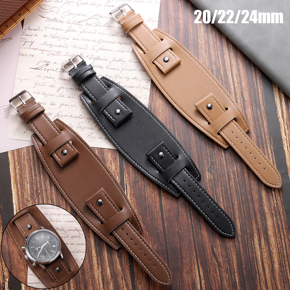 Vintage Brown and Black Retro PU Leather Watch Band Strap with Matte Bund Base