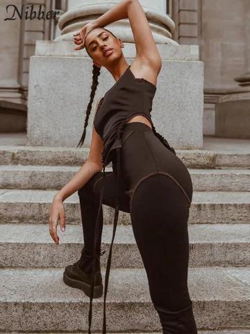 2 piece sets womens outfits Solid Color Sleeveless Paneled Fringe Cropped Top High Waist Paneled Sports Skinny Leggings