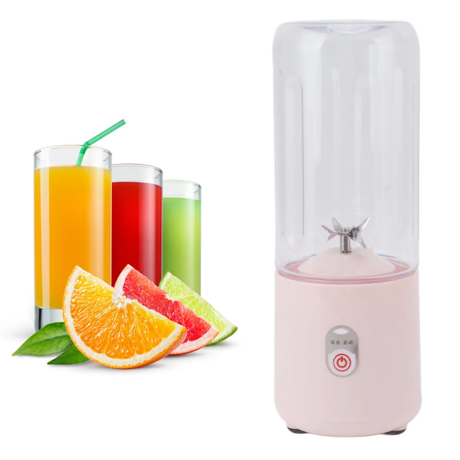 휴대용 미니 주스기 블렌더, 전기 쉐이크 프로세서, USB 충전식 주스 추출기, 리프 블레이드 6 개, 500ml
