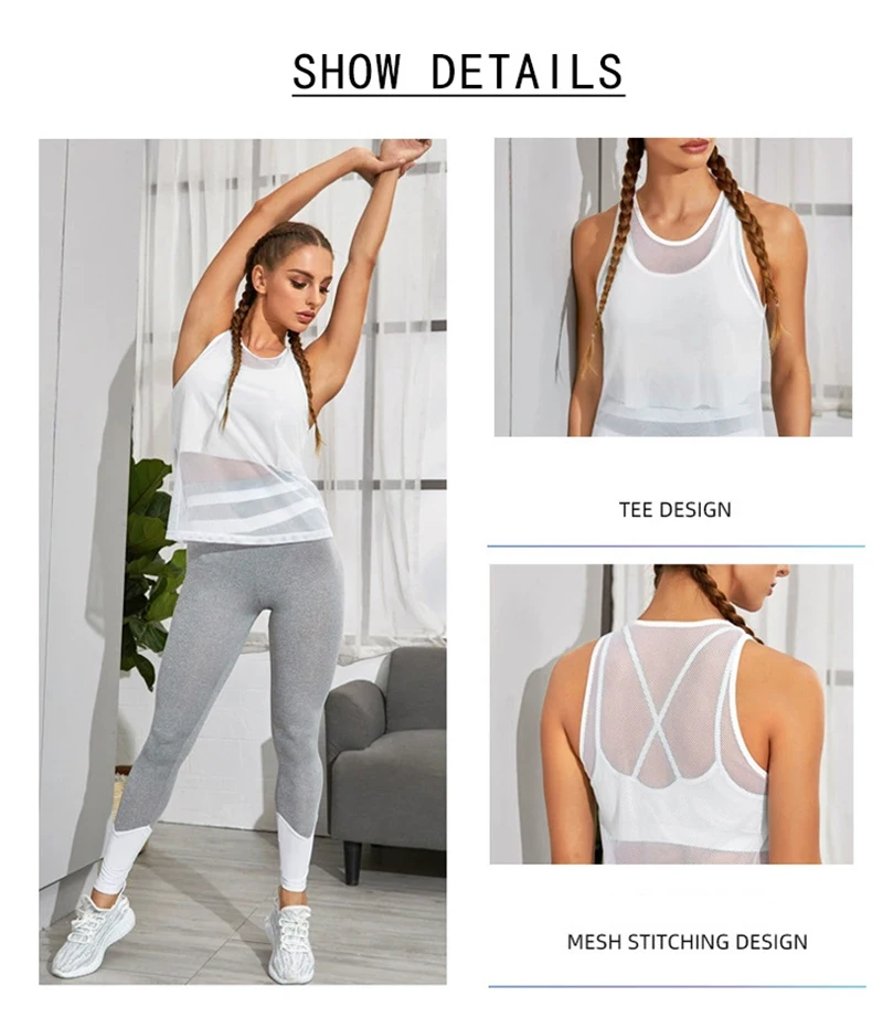 Women Vest Tops Activewear Mesh Workout Sports Racerback Tank Tops Sleeveless Back Hollow Out Pullover T-shirts Run