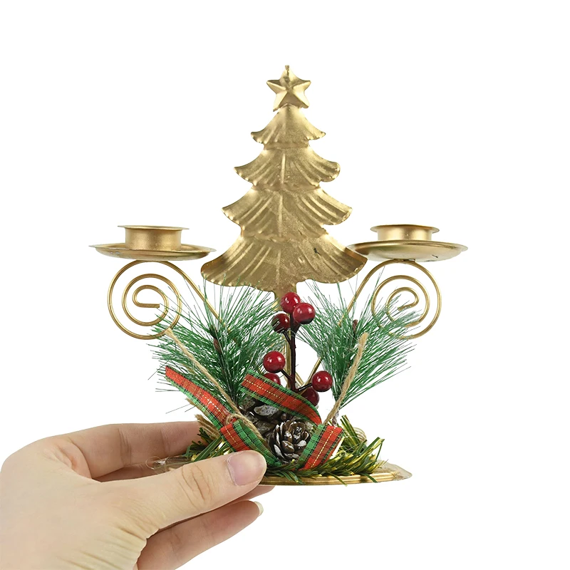 Christmas Wrought Iron Candlestick Santa Claus Snowflake Star Elk Christmas Tree Candle Holder Home Xmas New Year Table Ornament