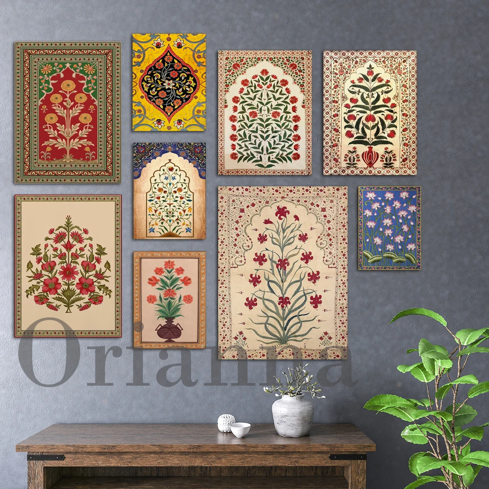 

Indian Folk Art Floral Print, Persian Floral Wall Art Poster, Tree Of Life Art, Vintage Flower Painting, Lotus,Modern Home Decor