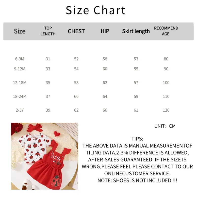 Baby Girl Ladybug Printed Outfit Set 3PCS Short Sleeve T-Shirt + Suspender Skirt+Headband for0-3Y Newborn Summer Casual Clothes 6
