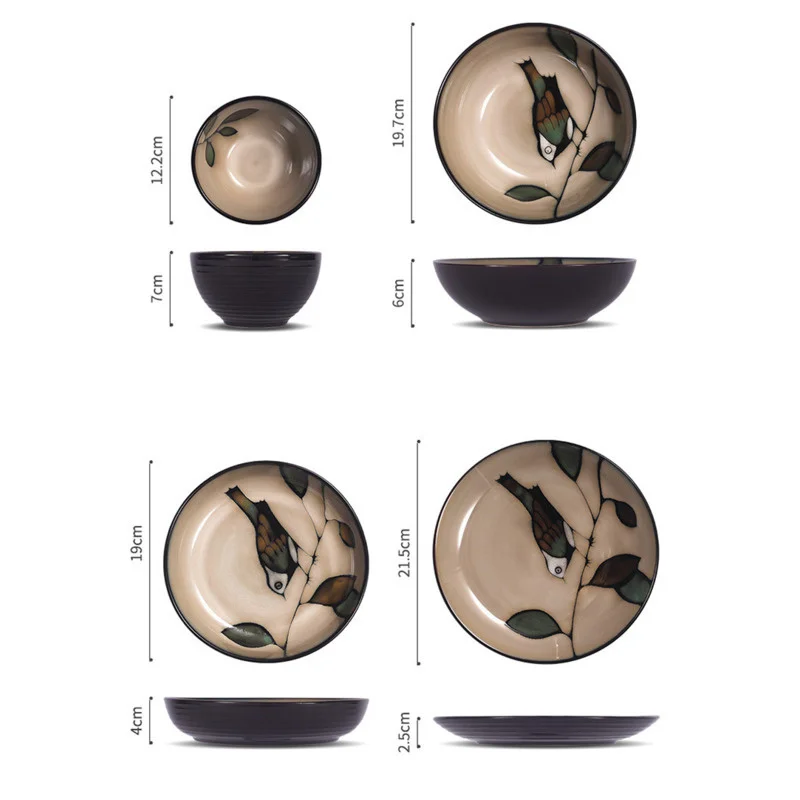 Japanese Ceramic Dinner Plates Chinese Retro Rice Bowl Soup Bowl Noodle Tableware