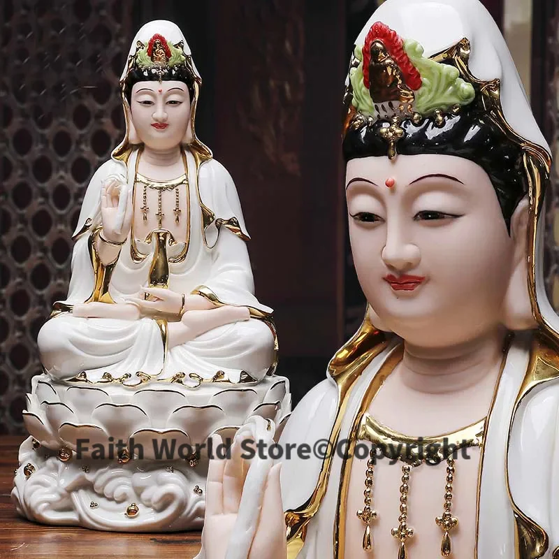 

Asia TOP high grade Porcelain GUAN YIN PU SA BUDDHA home Altar shop Worship efficacious Talisman family Goddess Mascot statue