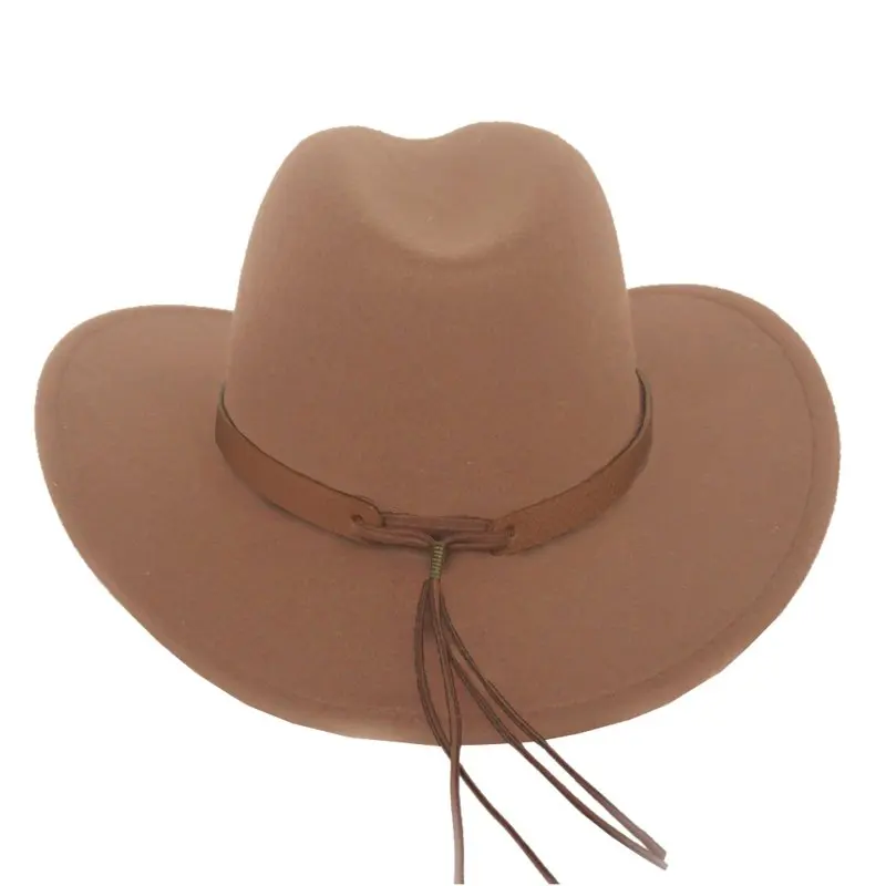 Cowboy Hat for Men Women Felt Wide Brim Cowgirl Hat with Strap 2