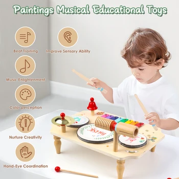 Children's Drum Kit, Multi-in-1 Musical Instruments Children From 1 2 3 Years With Xylophone, Montessori Baby Toy, Children's To 5