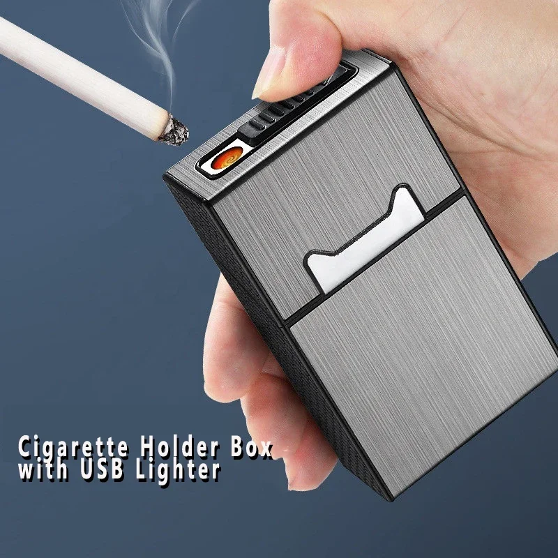

New Design Cigarette Box with Lighter Coarse Cigarette Type Storage Box Can Hold 20 Cigarettes Sustainable USB Lighter