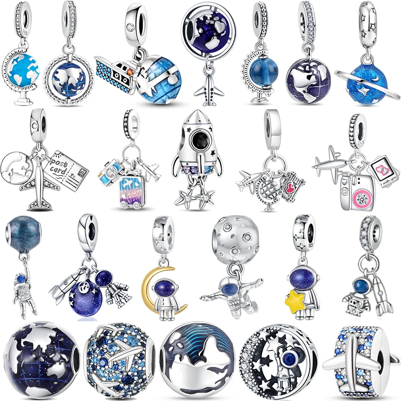 

Authentic Space Love Rocket Charms Astronaut Beads Airplane Globe Dangle 925 Sterling Silver Fit Original Pandora Bracelet Gifts